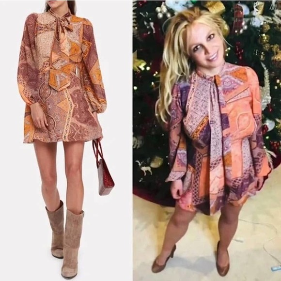 Divine Heritage Mini Dress Orchid Floral Paisley Print Tie Neck Size Small - Picture 1 of 16